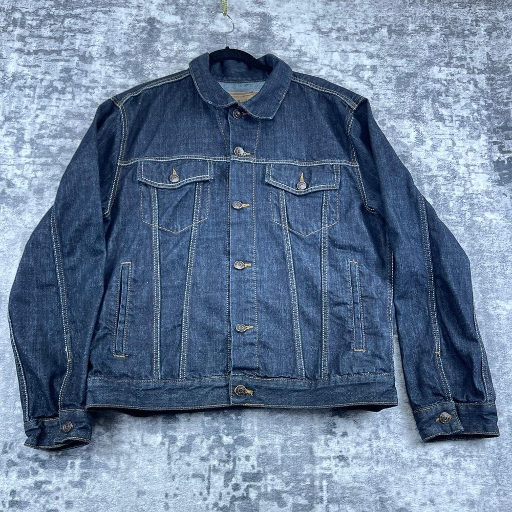 Vtg Tommy Hilfiger Denim Brand Jacket Men Large Blue Dragon Embroidered Cinch